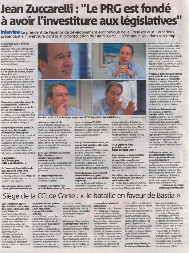 Interview - Corse-Matin 30 septembre 2011