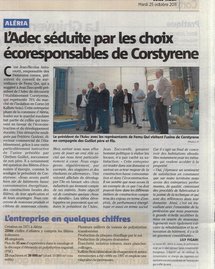 Article « L’ADEC séduite par les choix écoresponsables de Corstyrène » - Corse-Matin 25 octobre 2011