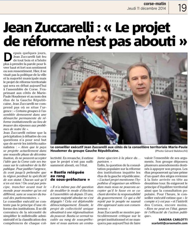 Point presse des élus de la Gauche Républicaine de Haute Corse sur le projet de réforme territoriale de la Corse