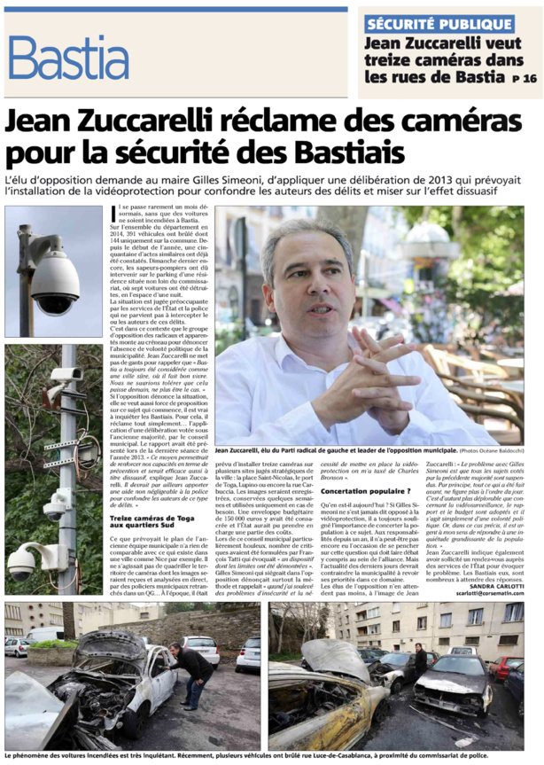 La presse se fait l'écho de nos propositions en matière de vidéoprotection.