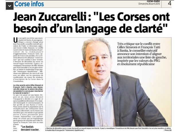 Mon interview paru dans le Corse Matin du dimanche 26 avril 2014