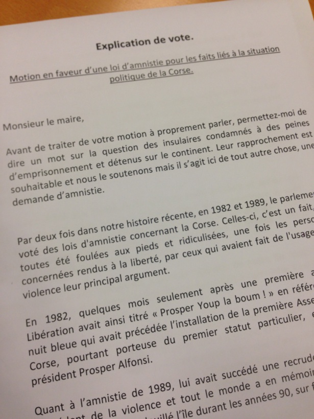 Vote contre la motion d'amnistie : notre explication de vote.