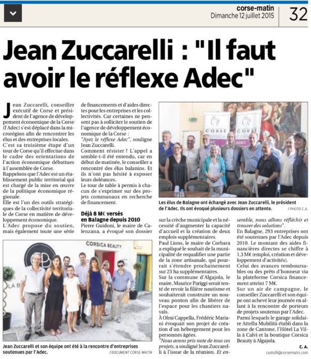 Avec l'ADEC, en Balagne au contact des élus et des entrepreneurs.