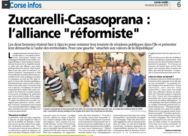 Interview conjointe avec Francois Casasoprana - Corse Matin 24/07/2015