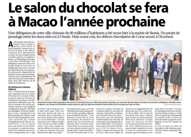 Le salon du chocolat s'exporte à Macao. Le salon du chocolat s'exporte à Macao.
