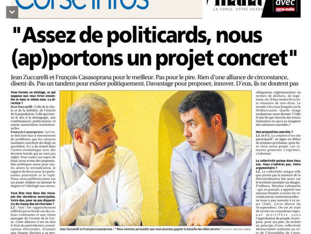 Interview de Corse Matin: "nous somme la seule garantie républicaine".