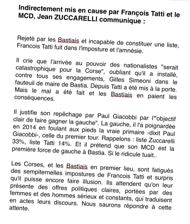 Réaction aux propos de Francois Tatti et du MCD.