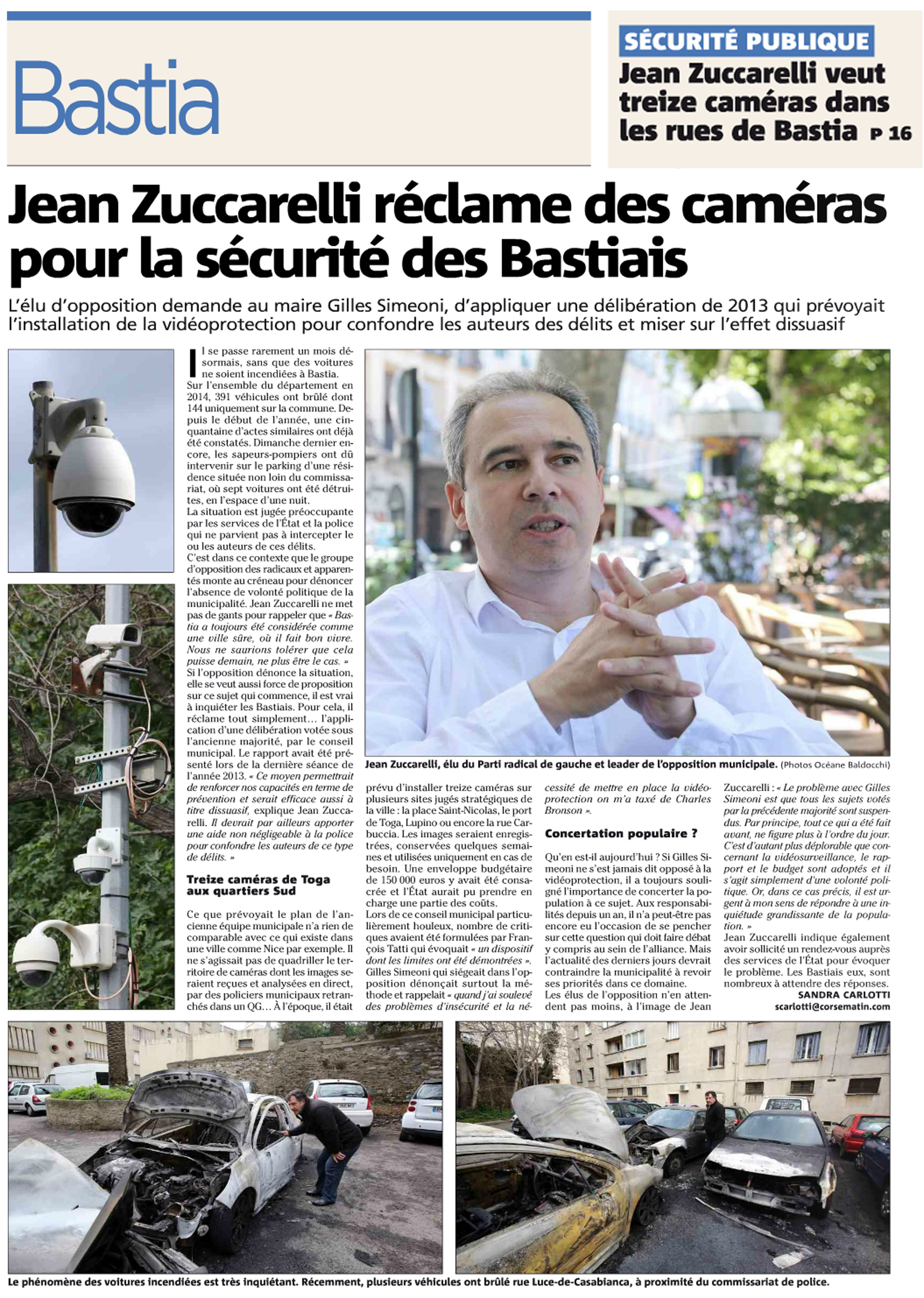 La presse se fait l'écho de nos propositions en matière de vidéoprotection.