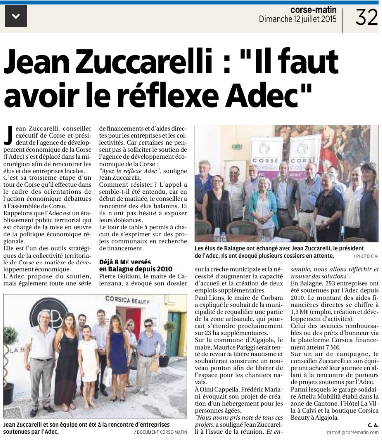 Avec l'ADEC, en Balagne au contact des élus et des entrepreneurs.