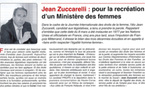 Article « Jean Zuccarelli : pour la recréation d’un Ministère des femmes » - L’Informateur Corse Nouvelle du 9 au 15/03/2012