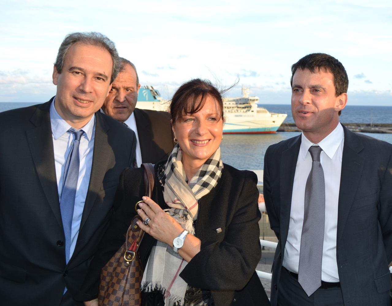 Jean Zuccarelli et sa collègue Marie-Paule Houdemer, en compagnie de Manuel Valls, lors de sa venue en Corse, lundi 26 novembre 2012